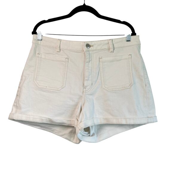 Mango Clea High Waisted Denim Shorts Natural 4"‎ Inseam Size 12 Beach Festival - Picture 1 of 7